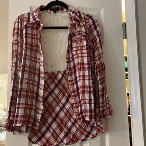 Jessica Simpson flannel and lace button up, XS
